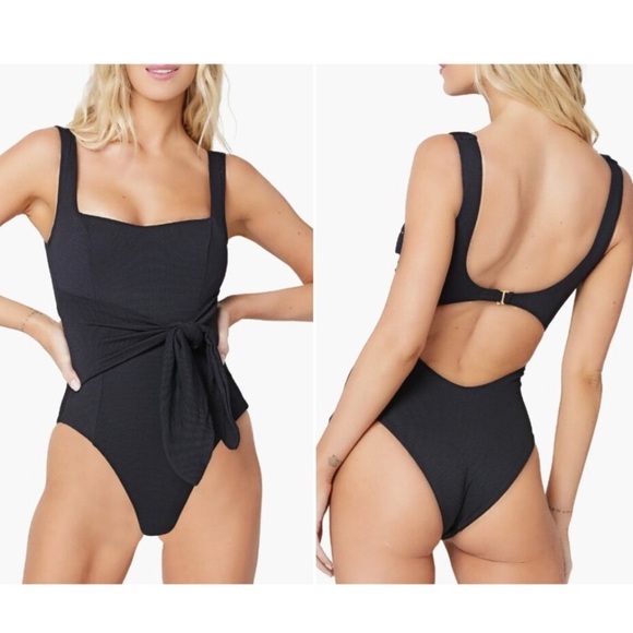 New L Space Balboa One Piece Swimsuit Tie Waist Black Sz L - Picture 1 of 13